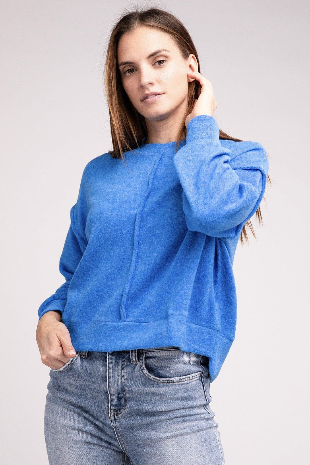 Zenana Brushed Melange Hacci Hi-Low Hem Sweater - Inspired Eye Boutique