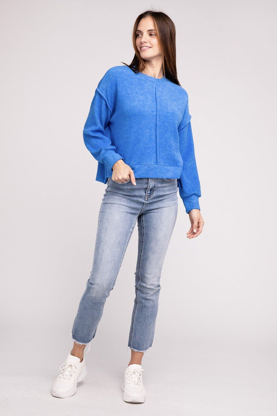 Zenana Brushed Melange Hacci Hi-Low Hem Sweater - Inspired Eye Boutique