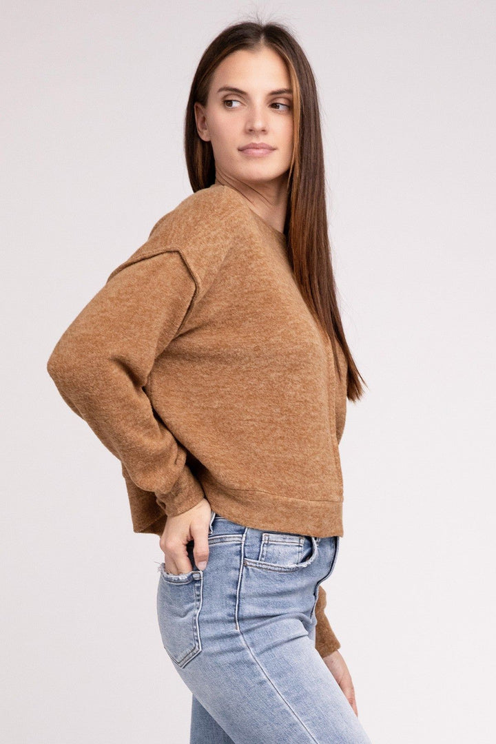 Zenana Brushed Melange Hacci Hi-Low Hem Sweater - Inspired Eye Boutique