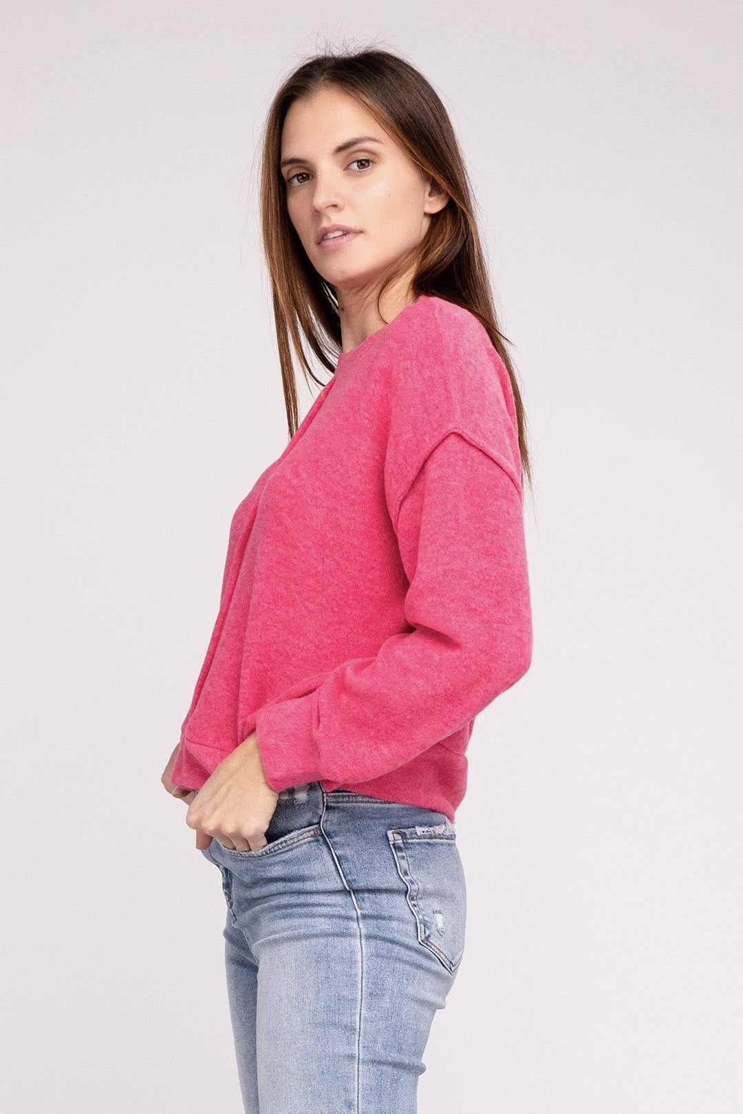 Zenana Brushed Melange Hacci Hi-Low Hem Sweater - Inspired Eye Boutique