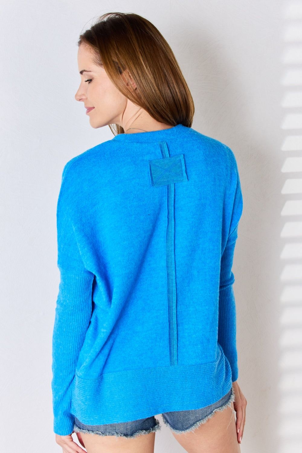 Zenana Brushed Melange Hacci Sweater - Ocean Blue - Inspired Eye Boutique