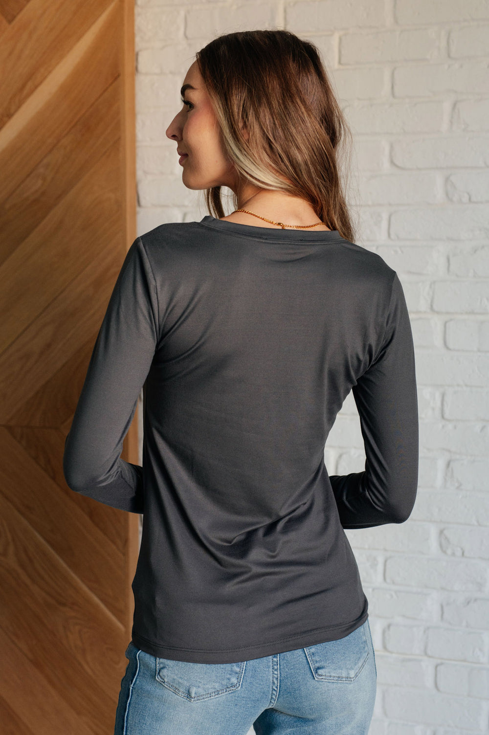 Zenana - Brushed Microfiber Long Sleeve Tee - Ash Grey - Inspired Eye Boutique