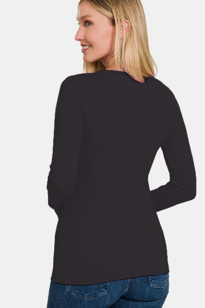 Zenana - Brushed Microfiber Long Sleeve Tee - Black - Inspired Eye Boutique