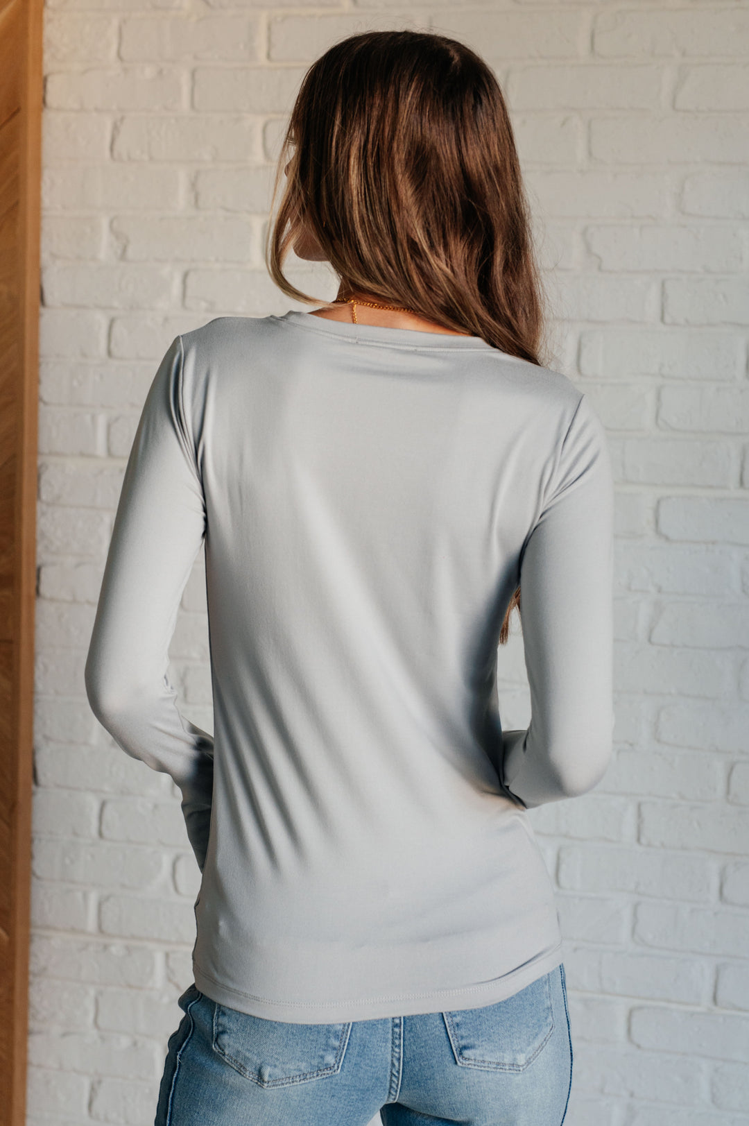 Zenana - Brushed Microfiber Long Sleeve Tee - Lt Grey - Inspired Eye Boutique