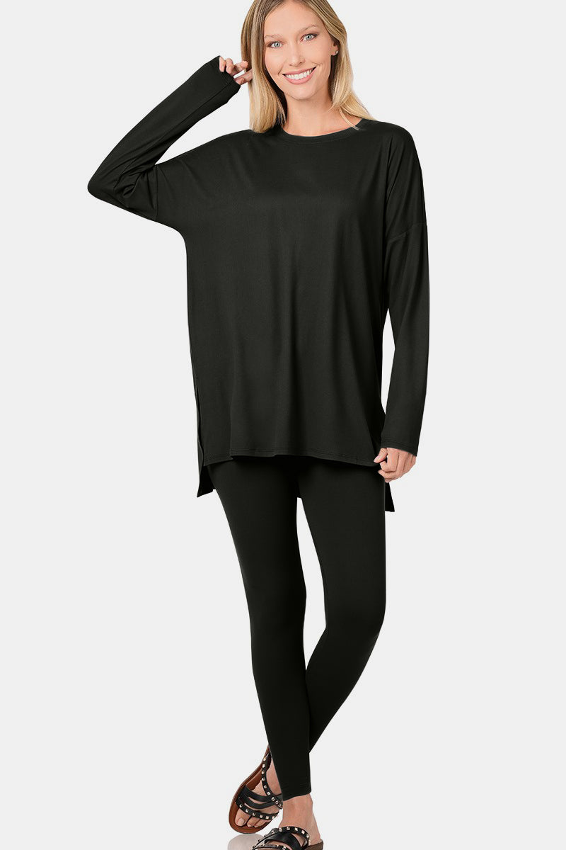 Zenana - Brushed Microfiber Loungewear Set - Black - Inspired Eye Boutique