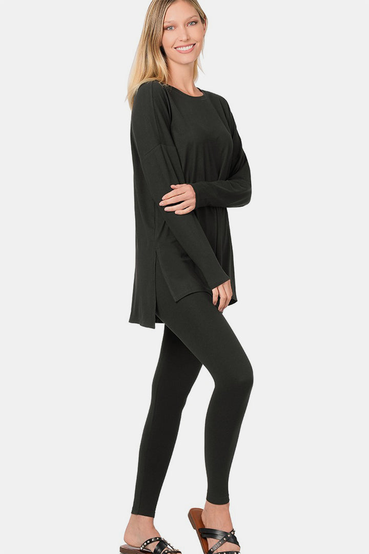 Zenana - Brushed Microfiber Loungewear Set - Black - Inspired Eye Boutique