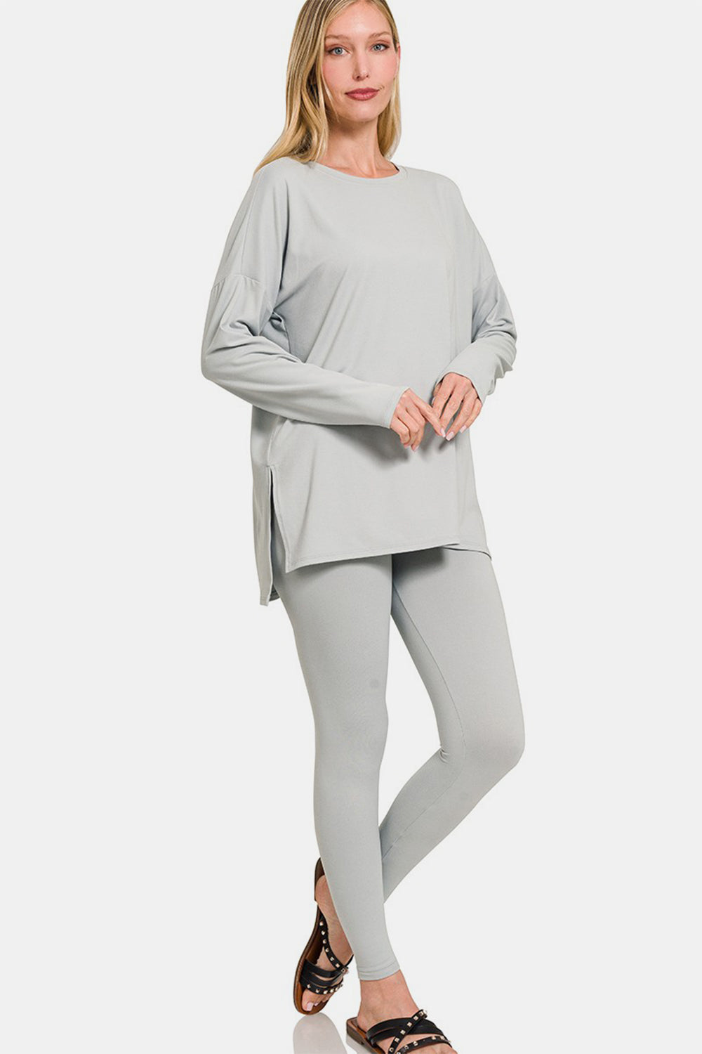 Zenana - Brushed Microfiber Loungewear Set - Grey - Inspired Eye Boutique