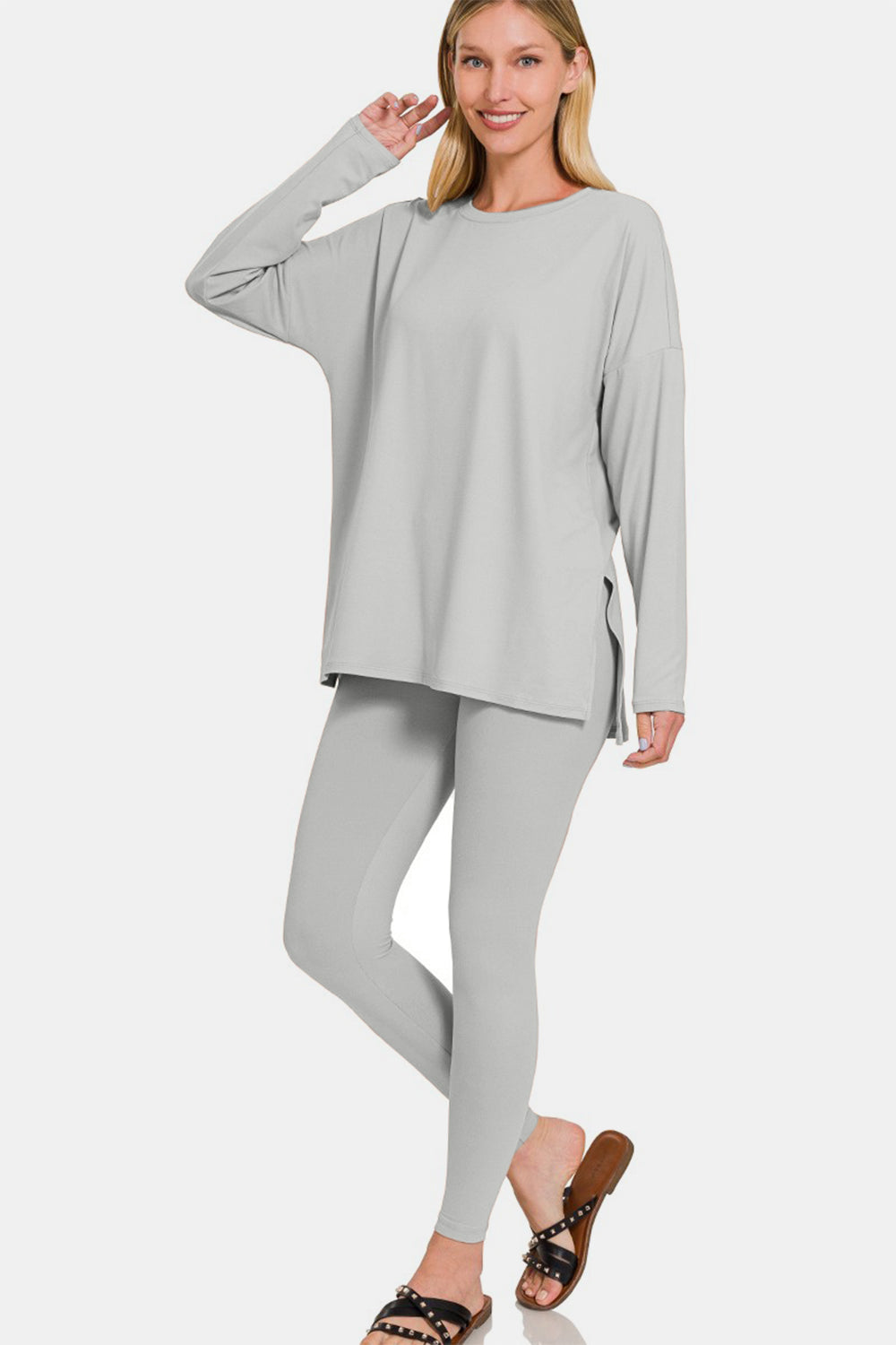 Zenana - Brushed Microfiber Loungewear Set - Grey - Inspired Eye Boutique