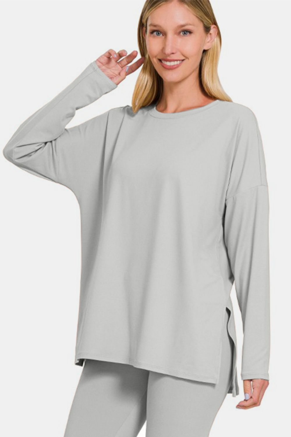 Zenana - Brushed Microfiber Loungewear Set - Grey - Inspired Eye Boutique