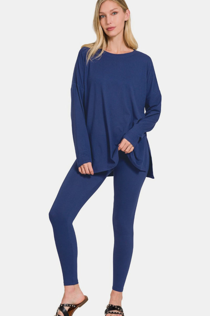 Zenana - Brushed Microfiber Loungewear Set - Lt Navy - Inspired Eye Boutique