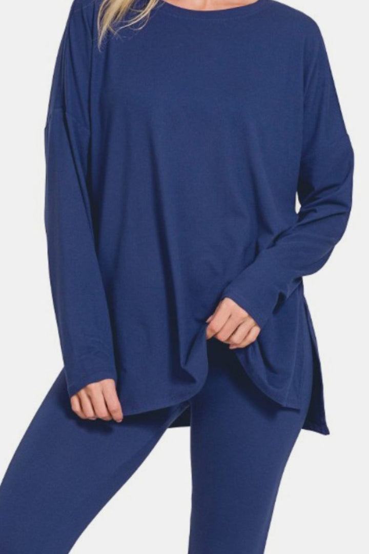 Zenana - Brushed Microfiber Loungewear Set - Lt Navy - Inspired Eye Boutique