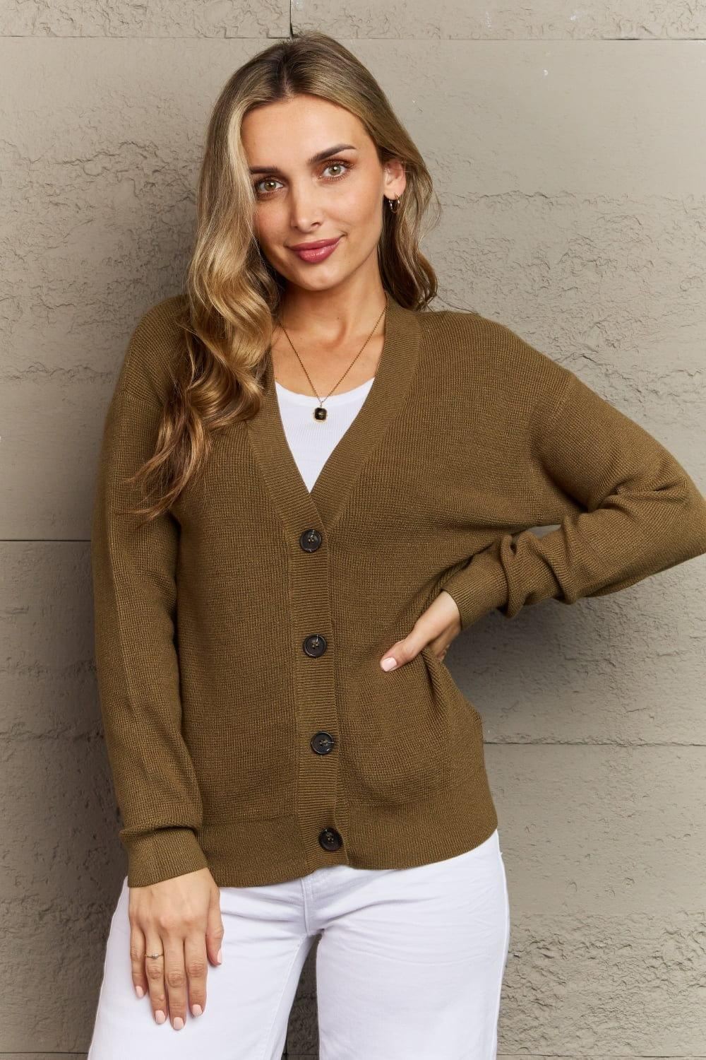 Kiss Me Tonight Button Down Cardigan - Olive - Inspired Eye Boutique