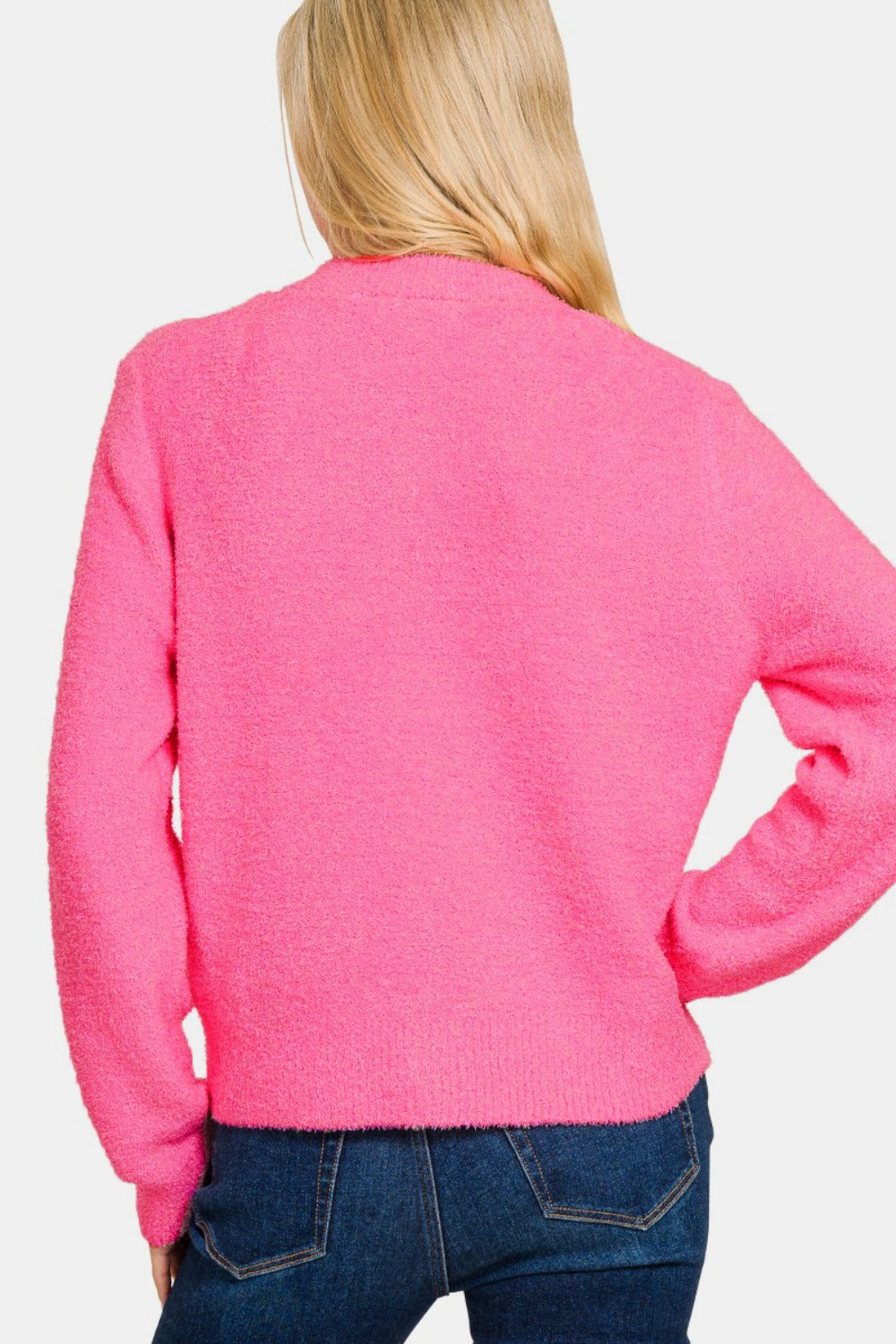 Zenana - Button Front Cardigan Sweater - Fuchsia - Inspired Eye Boutique