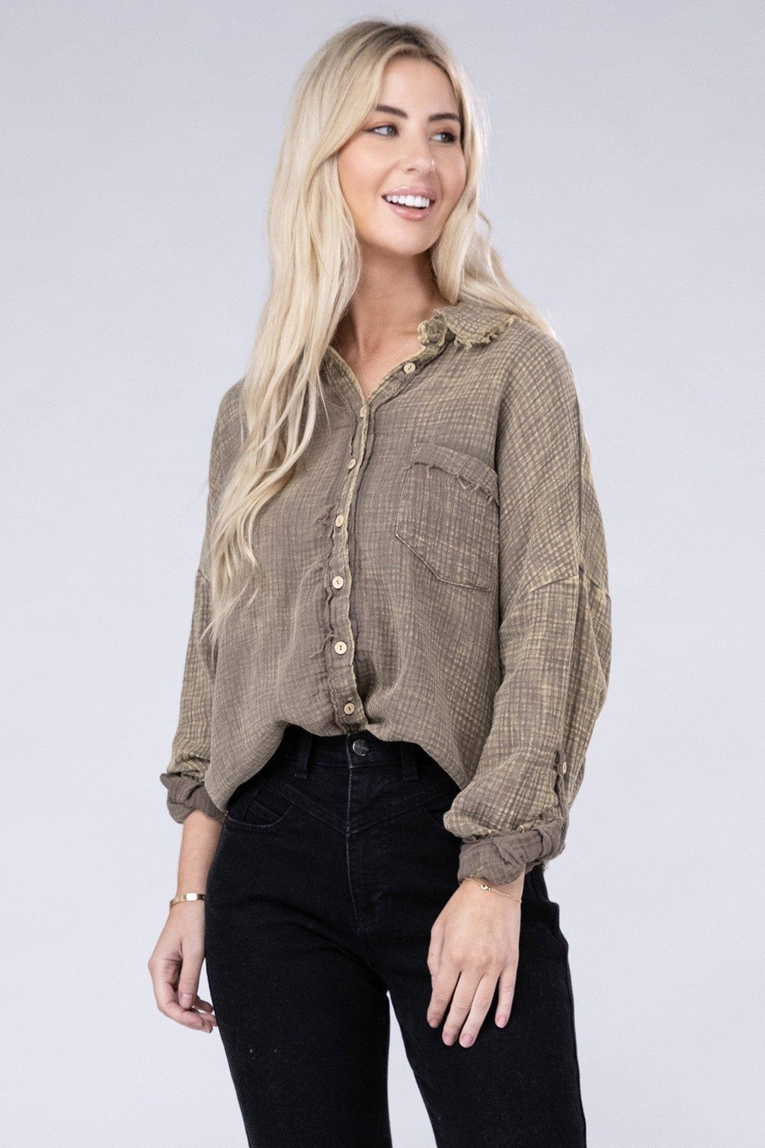 Zenana Button Down Shirt - Inspired Eye Boutique