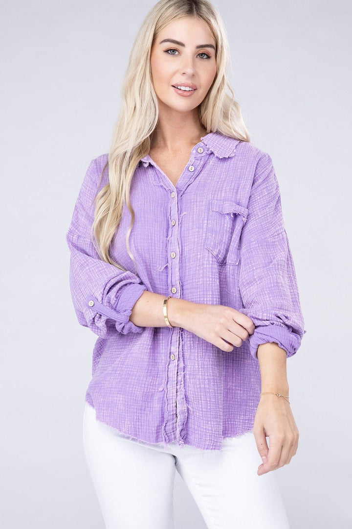 Zenana Button Down Shirt - Inspired Eye Boutique