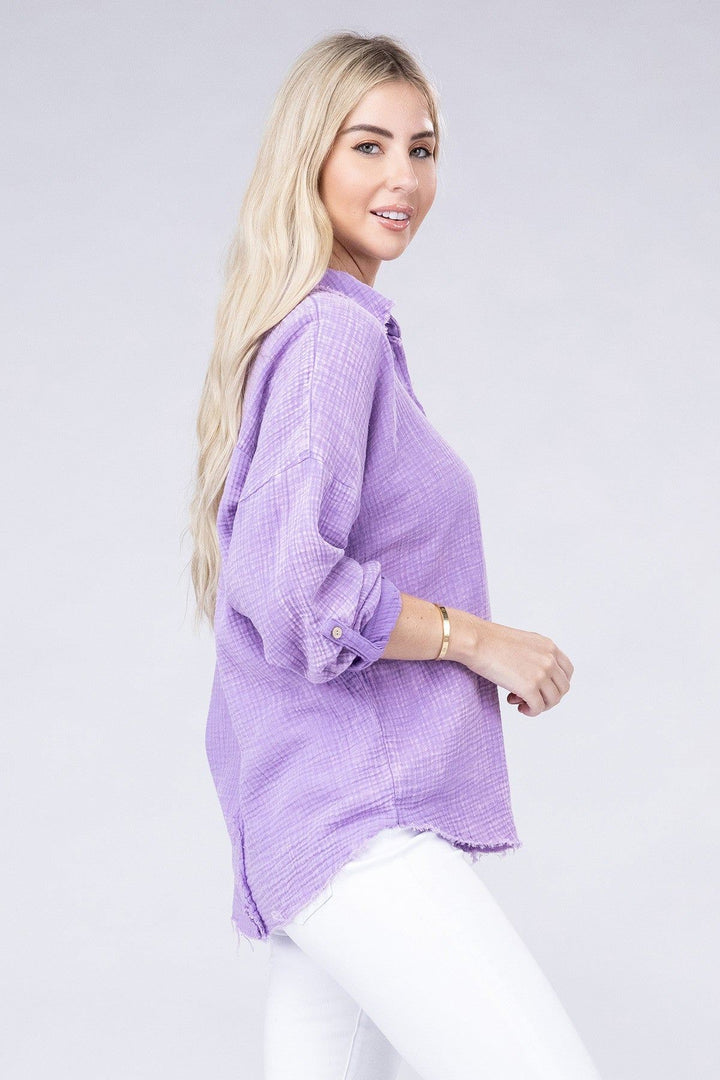 Zenana Button Down Shirt - Inspired Eye Boutique