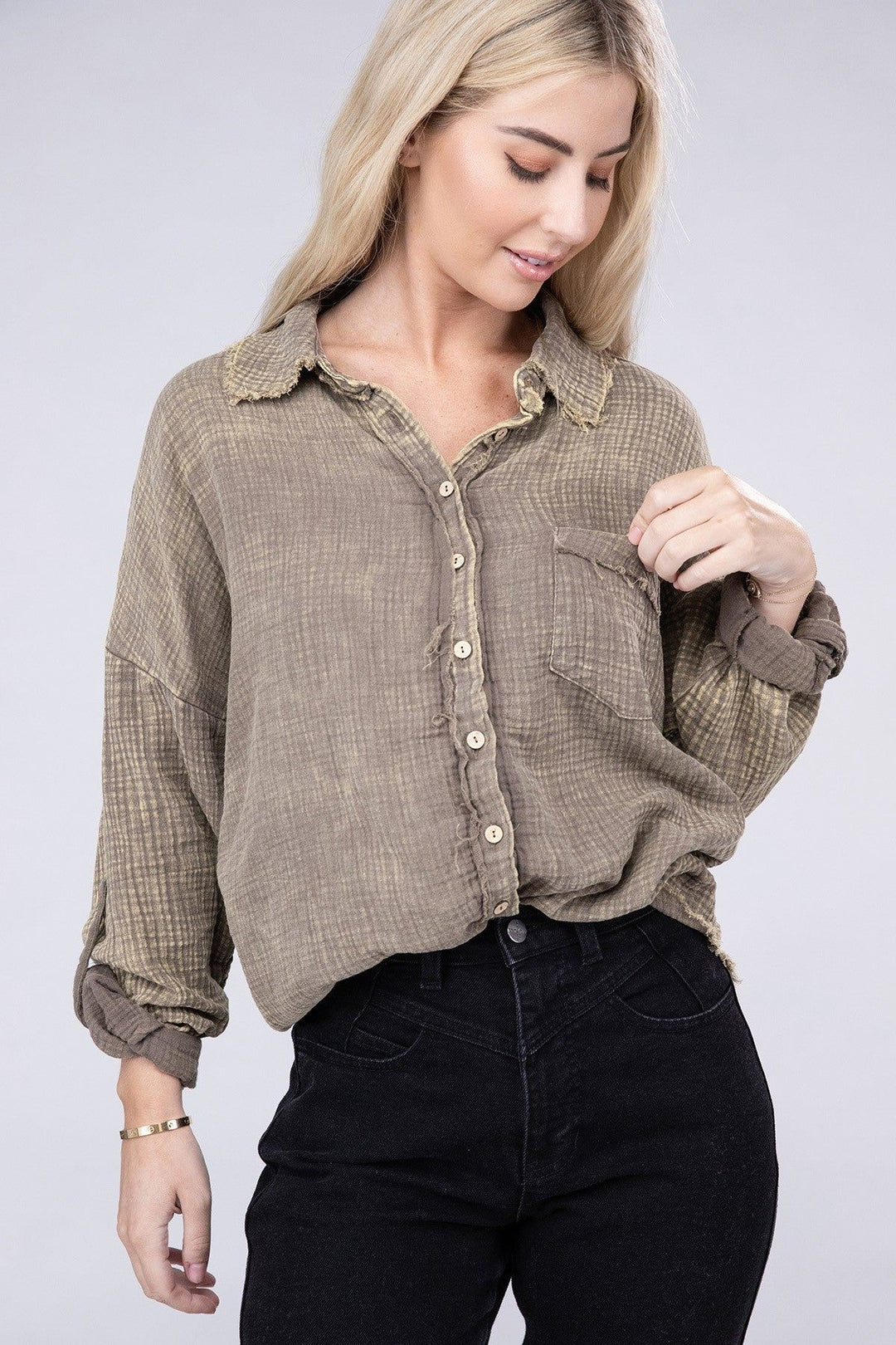 Zenana Button Down Shirt - Inspired Eye Boutique