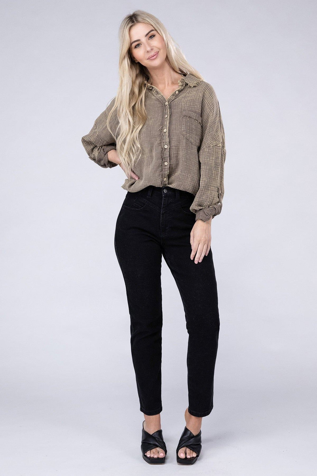 Zenana Button Down Shirt - Inspired Eye Boutique