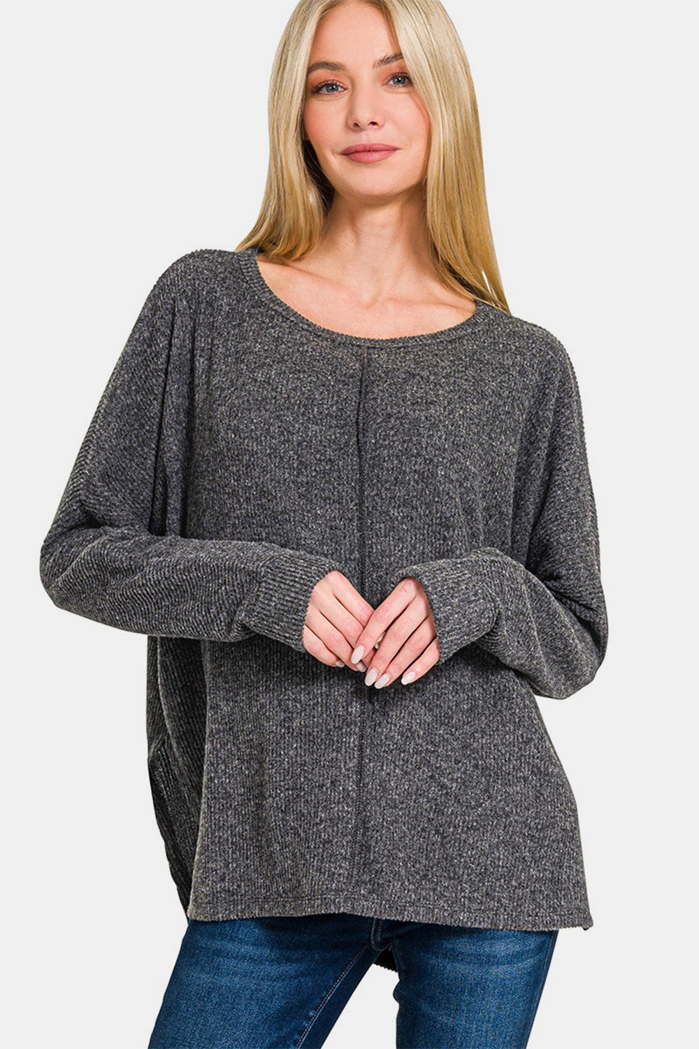 Zenana - Center Seam Long Sleeve Top - Black - Inspired Eye Boutique