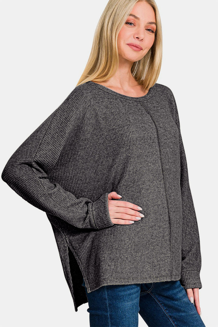 Zenana - Center Seam Long Sleeve Top - Black - Inspired Eye Boutique