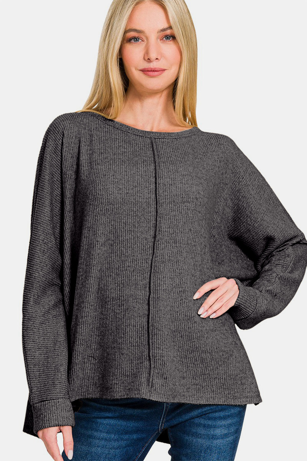 Zenana - Center Seam Long Sleeve Top - Black - Inspired Eye Boutique