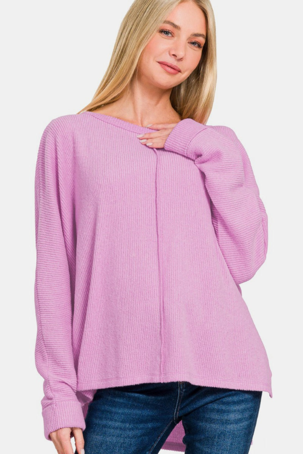 Zenana - Center Seam Long Sleeve Top - Mauve - Inspired Eye Boutique