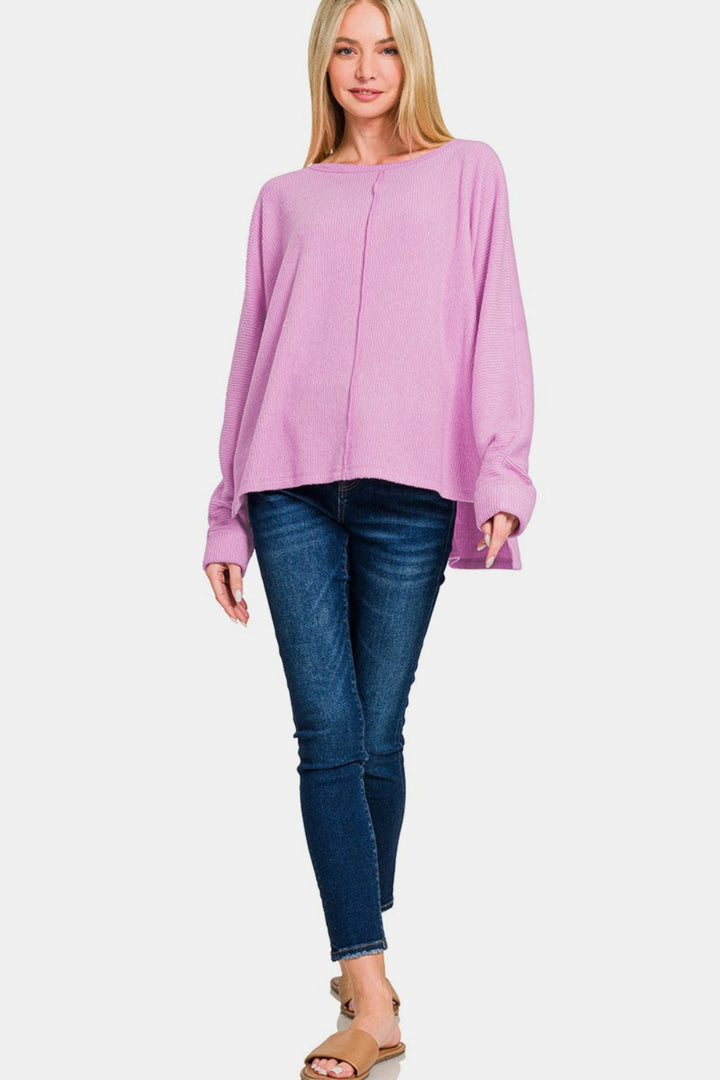 Zenana - Center Seam Long Sleeve Top - Mauve - Inspired Eye Boutique