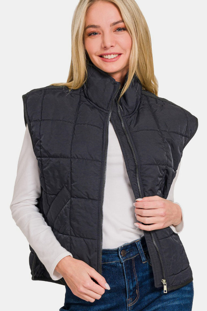 Zenana - Cropped Puffer Vest - Black - Inspired Eye Boutique