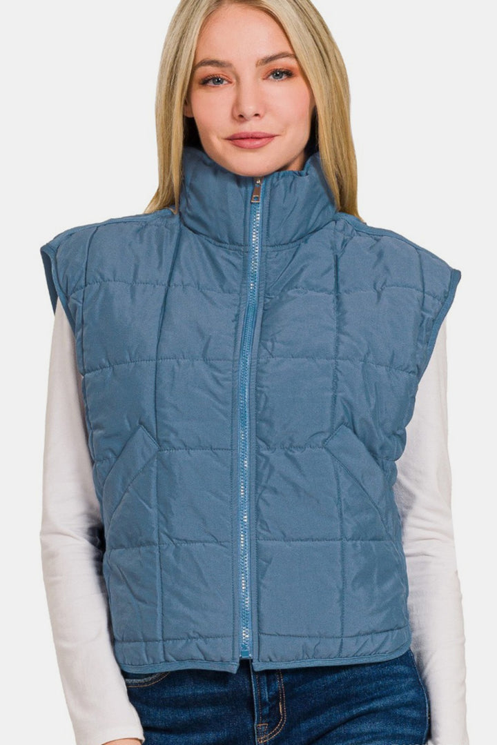 Zenana - Cropped Puffer Vest - Blue - Inspired Eye Boutique