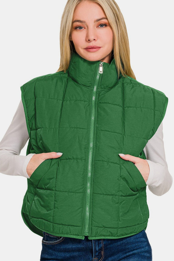 Zenana - Cropped Puffer Vest - Green - Inspired Eye Boutique