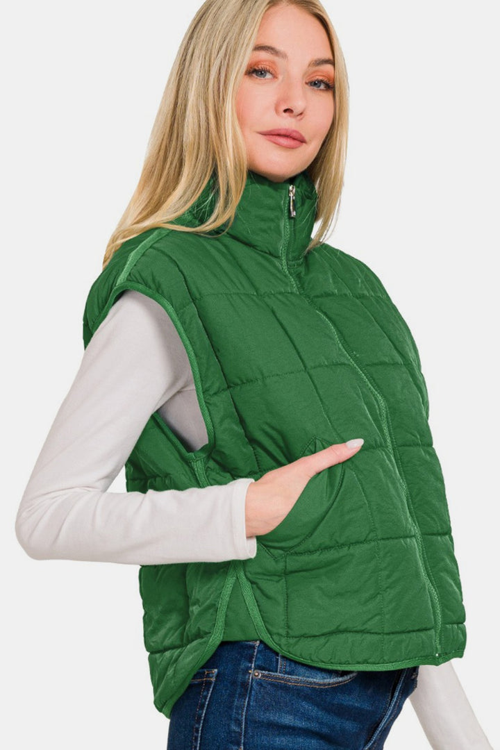 Zenana - Cropped Puffer Vest - Green - Inspired Eye Boutique