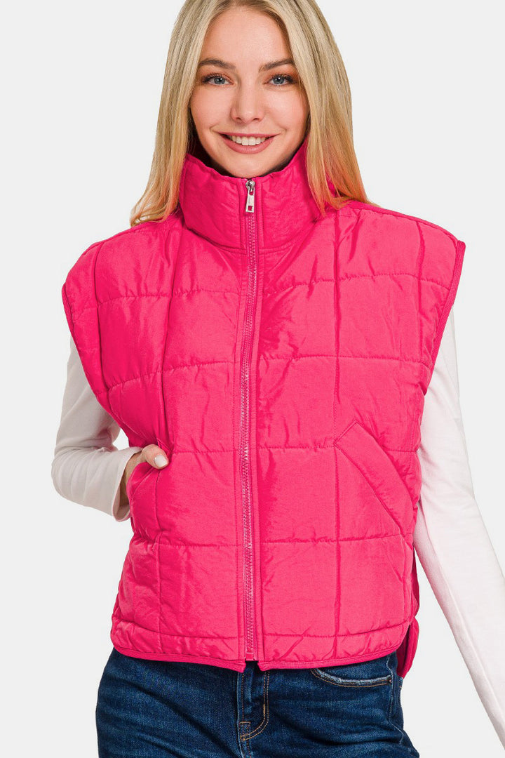 Zenana - Cropped Puffer Vest - Hot Pink - Inspired Eye Boutique