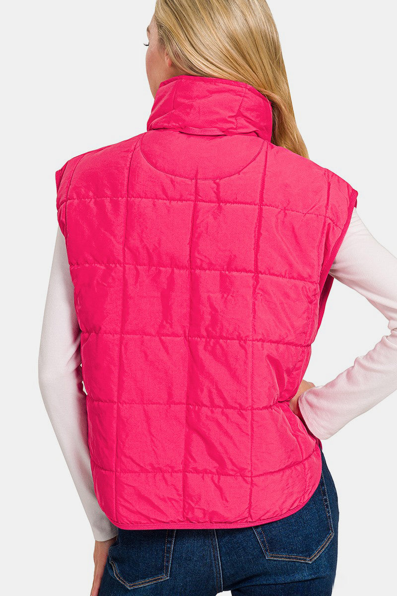 Zenana - Cropped Puffer Vest - Hot Pink - Inspired Eye Boutique