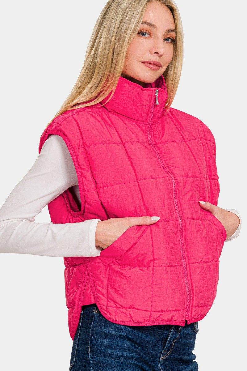 Zenana - Cropped Puffer Vest - Hot Pink - Inspired Eye Boutique