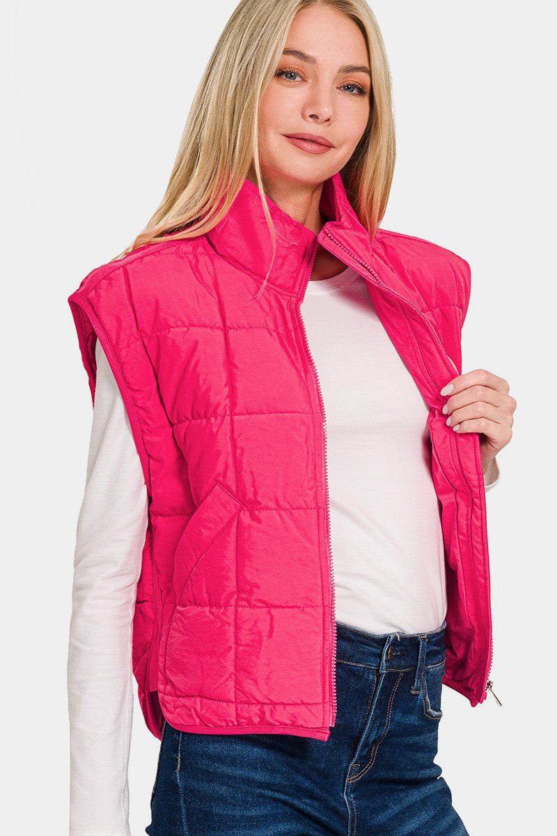 Zenana - Cropped Puffer Vest - Hot Pink - Inspired Eye Boutique