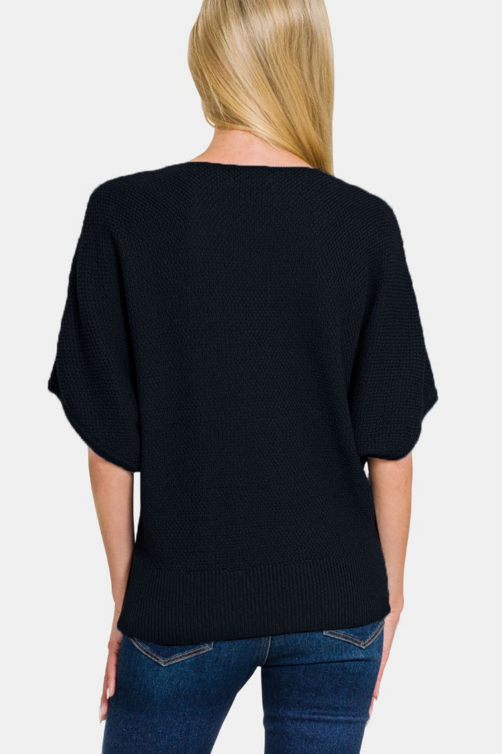 Zenana - Dolman Sleeve V-Neck Sweater - Black - Inspired Eye Boutique