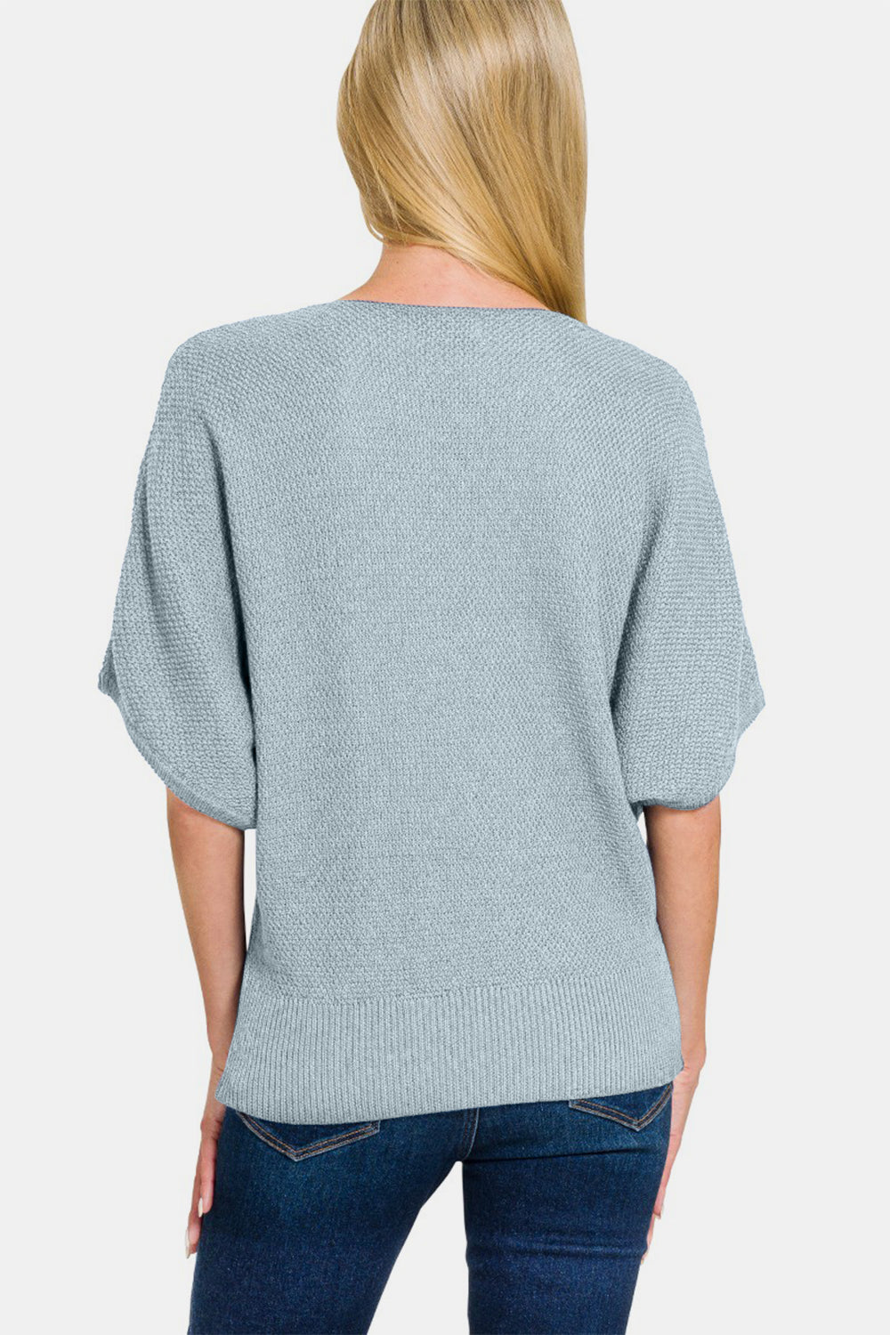 Zenana - Dolman Sleeve V-Neck Sweater - Blue Grey - Inspired Eye Boutique