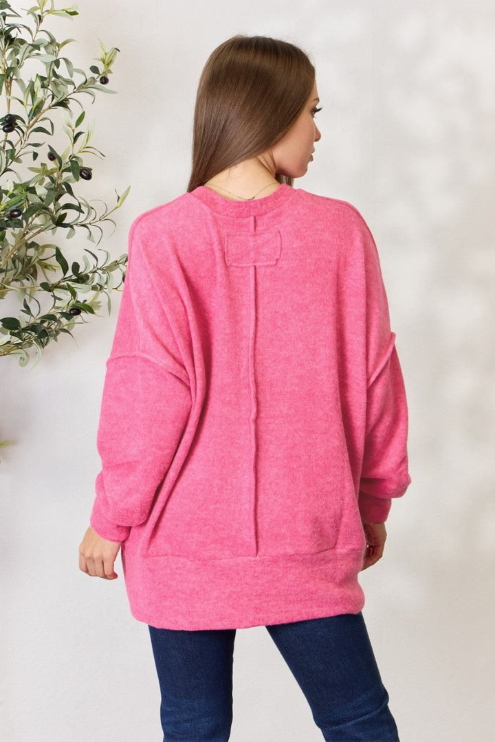 Zenana Long Sleeve Center Seam Sweatshirt - Pink - Inspired Eye Boutique