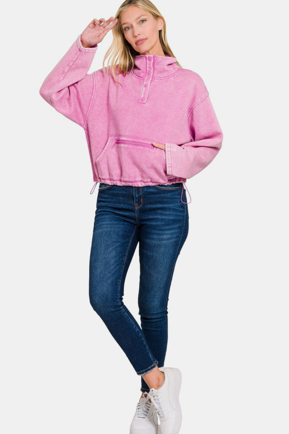 Zenana - Fleece Half Snap Sweatshirt - Mauve - Inspired Eye Boutique