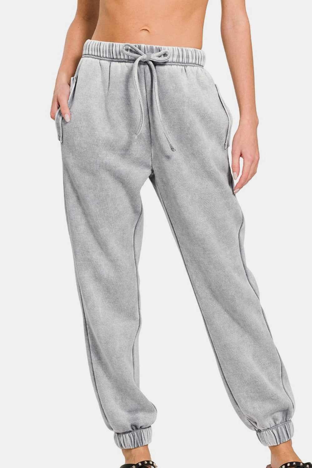 Zenana - Fleece Jogger Sweatpants - Sleet - Inspired Eye Boutique