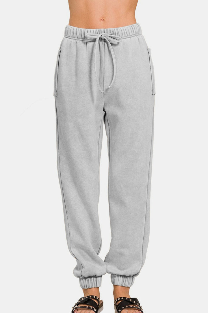 Zenana - Fleece Jogger Sweatpants - Sleet - Inspired Eye Boutique