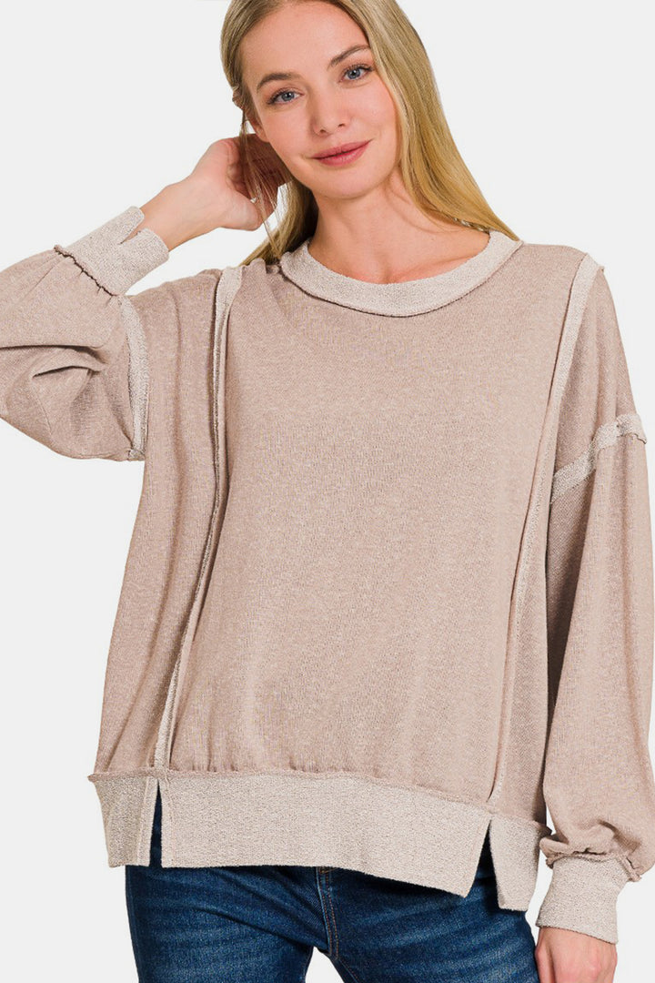 Zenana French Terry Pullover - Ash Mocha - Inspired Eye Boutique