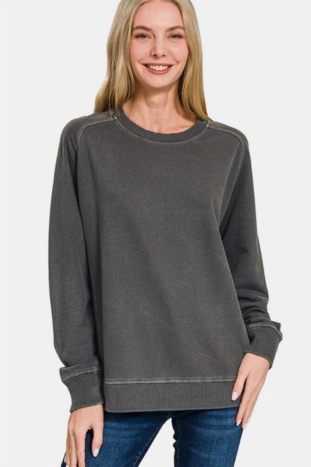 Zenana - French Terry Pullover Sweatshirt - Black - Inspired Eye Boutique