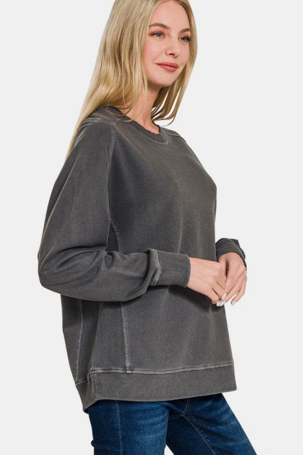 Zenana - French Terry Pullover Sweatshirt - Black - Inspired Eye Boutique