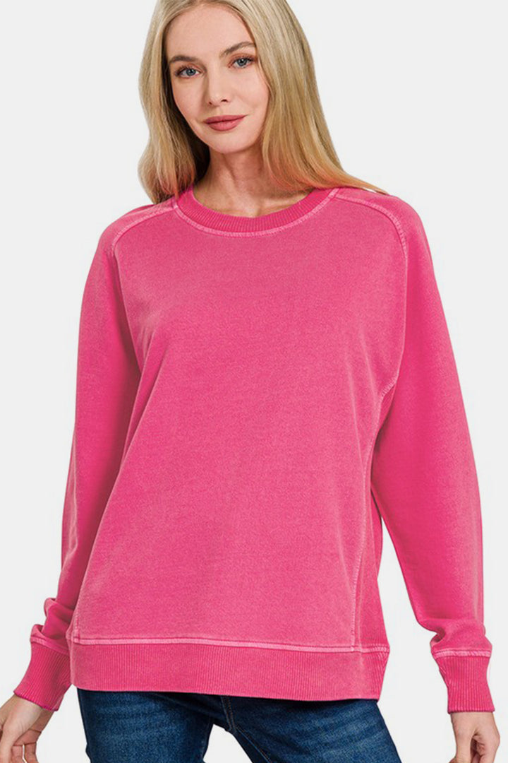 Zenana - French Terry Pullover Sweatshirt - Hot Pink - Inspired Eye Boutique