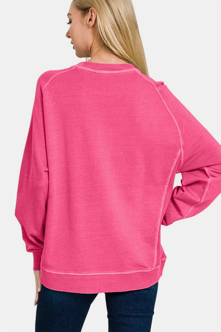 Zenana - French Terry Pullover Sweatshirt - Hot Pink - Inspired Eye Boutique