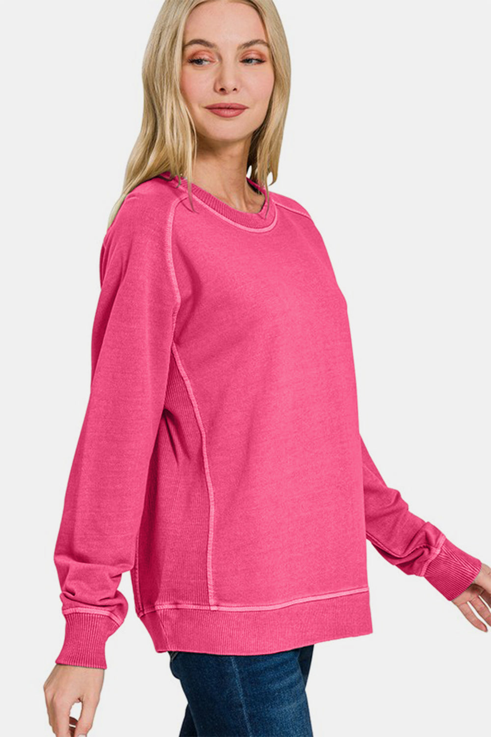 Zenana - French Terry Pullover Sweatshirt - Hot Pink - Inspired Eye Boutique