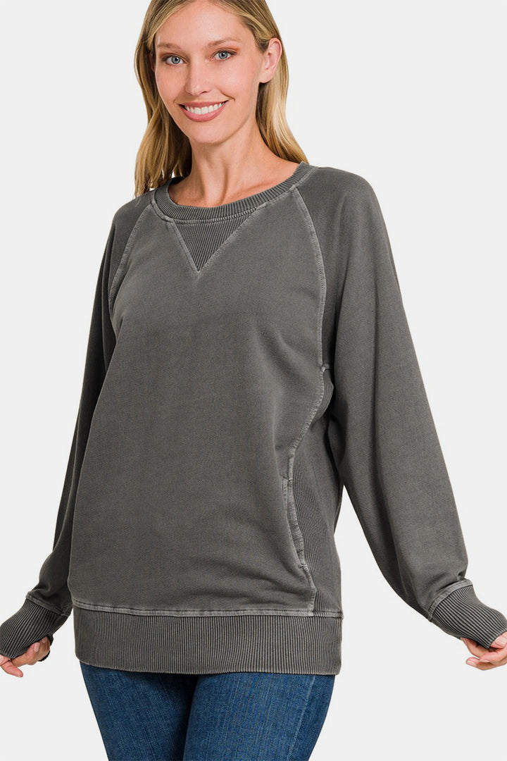 Zenana French Terry Pullover with Pockets - Black - Inspired Eye Boutique