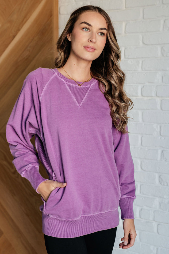 Zenana - French Terry Pullover with Pockets - Light Plum - Inspired Eye Boutique