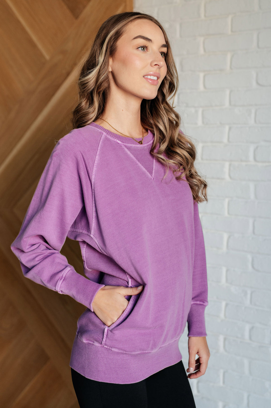 Zenana - French Terry Pullover with Pockets - Light Plum - Inspired Eye Boutique